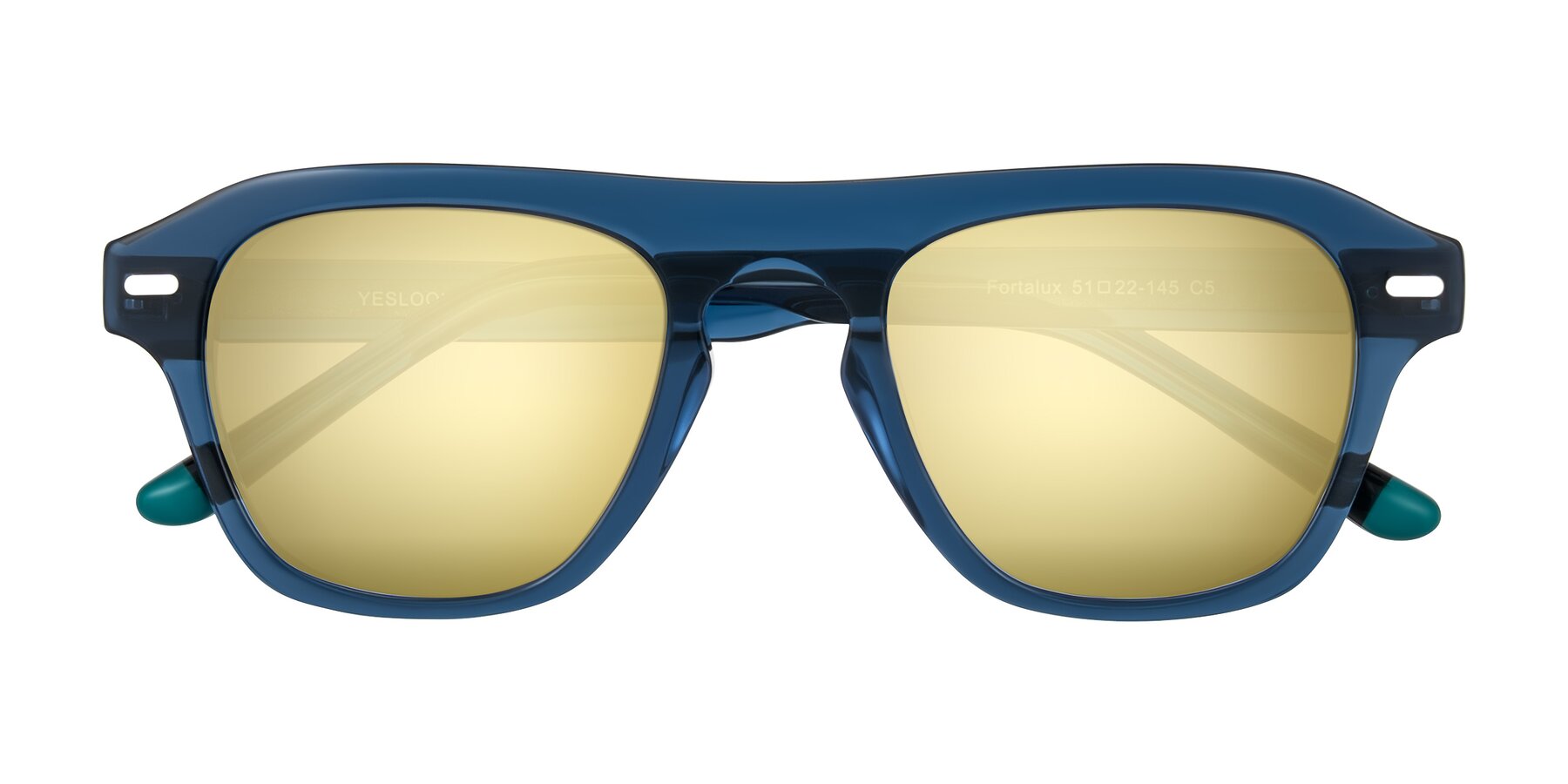 Folded Front of Fortalux in Blue with Gold Mirrored Lenses
