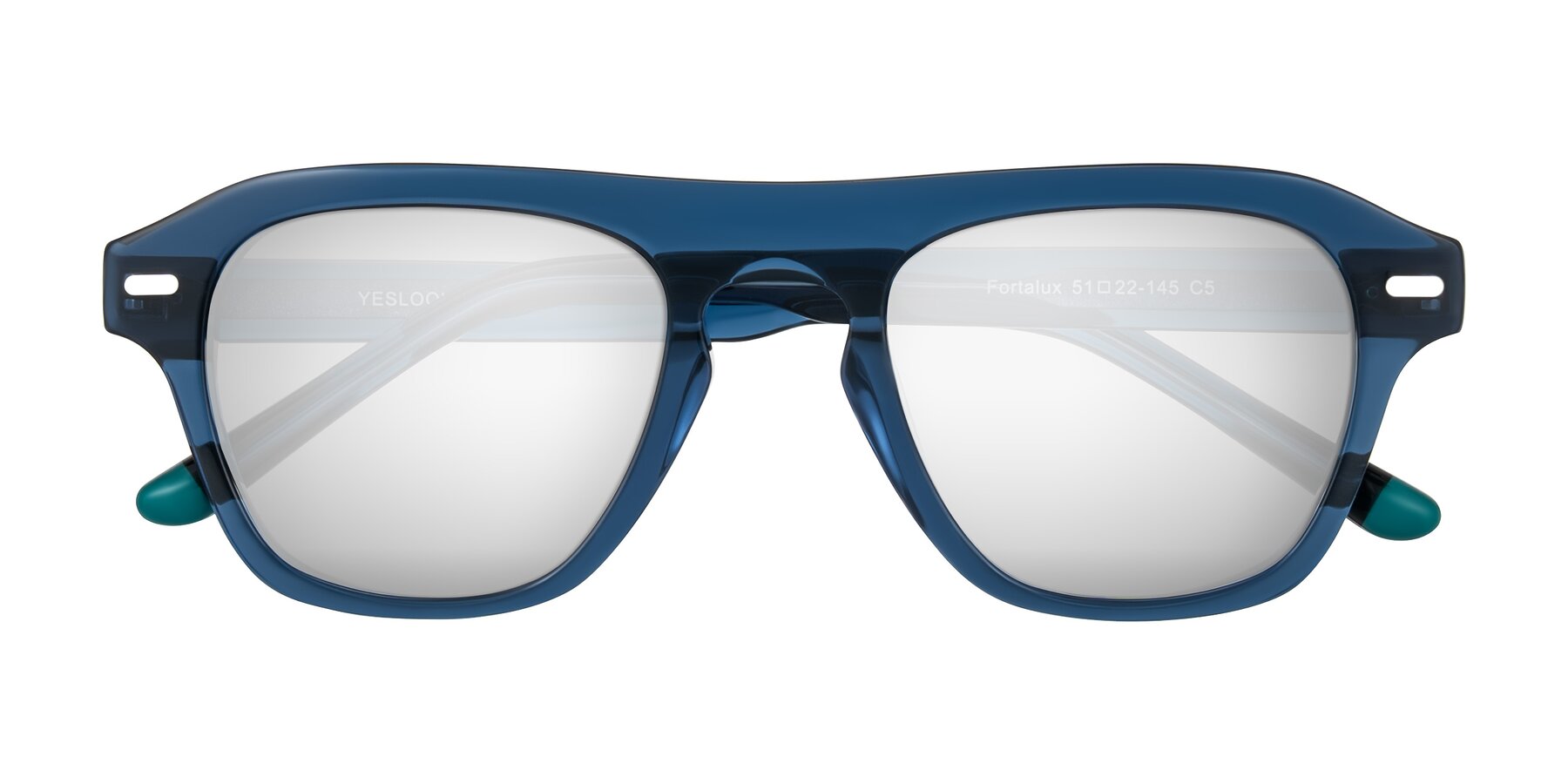 Folded Front of Fortalux in Blue with Silver Mirrored Lenses