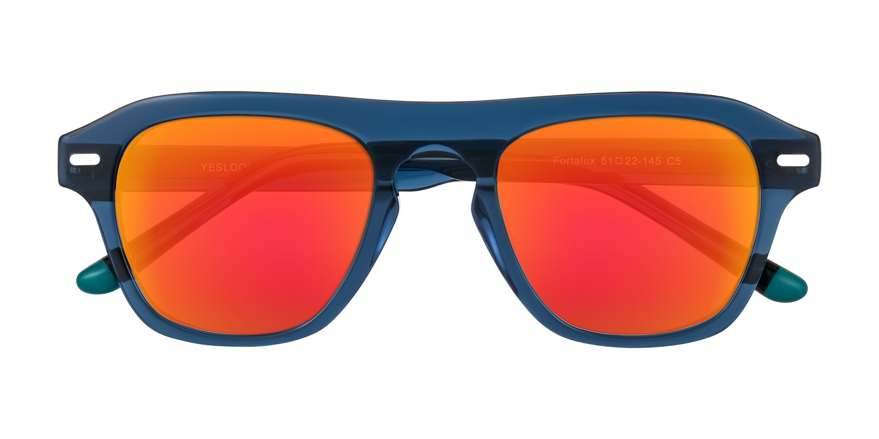 Folded Front of Fortalux in Blue with Red Gold Mirrored Lenses