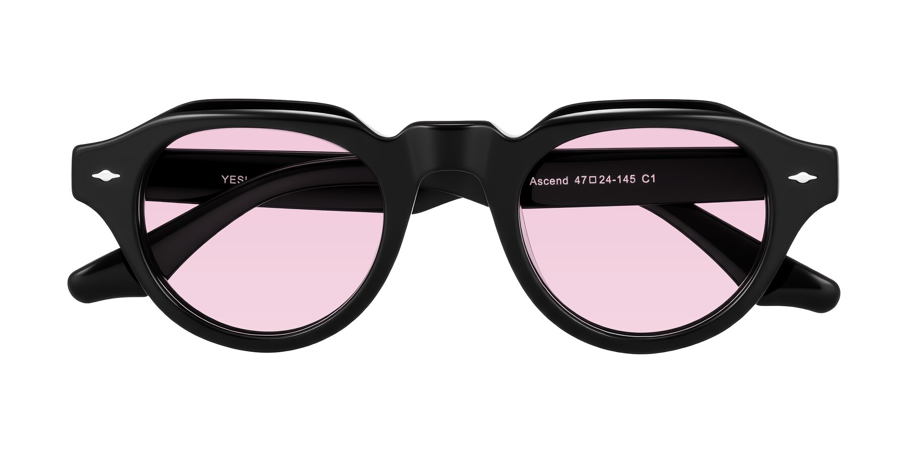 Folded Front of Ascend in Black with Light Pink Tinted Lenses