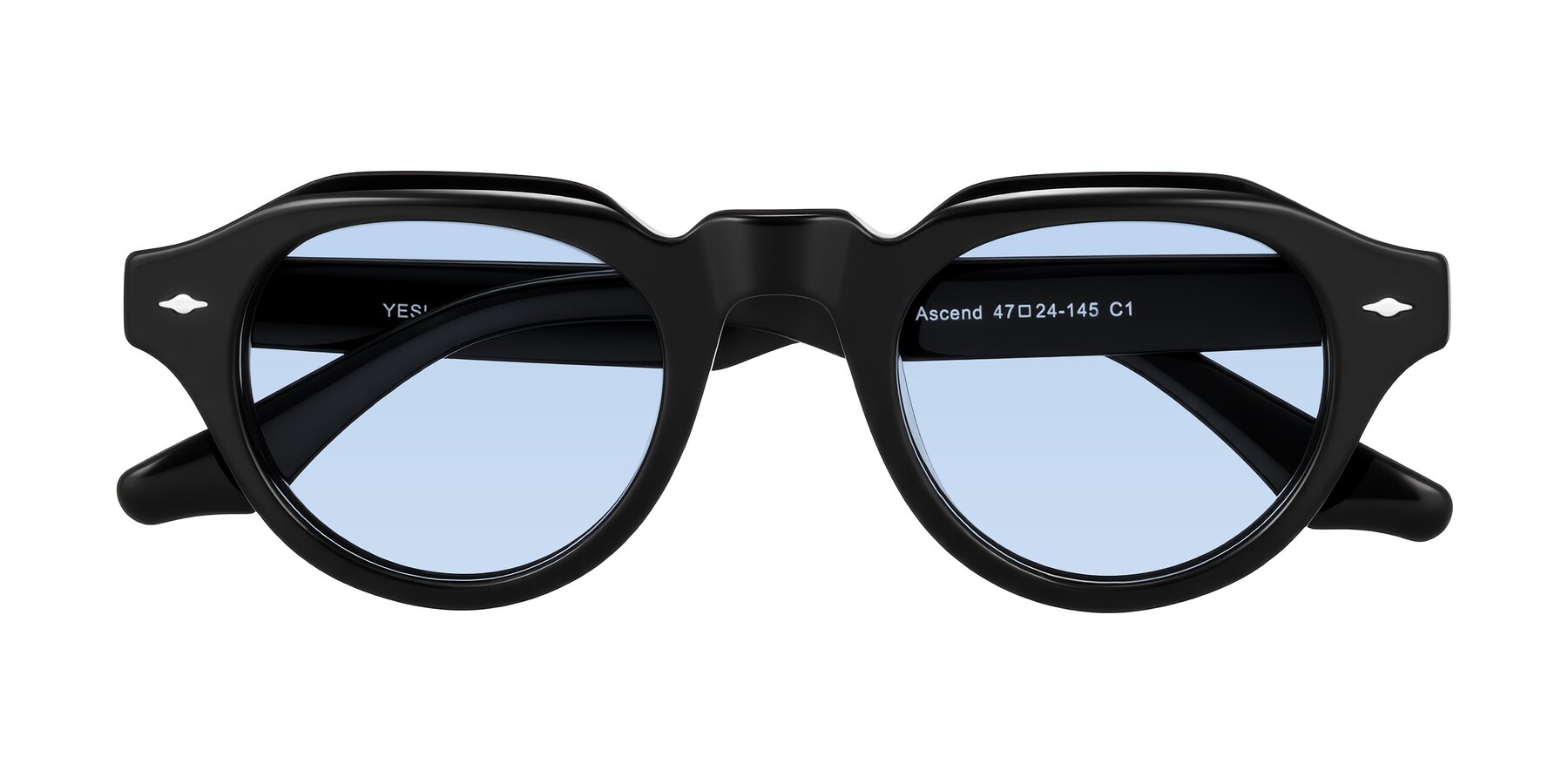 Folded Front of Ascend in Black with Light Blue Tinted Lenses