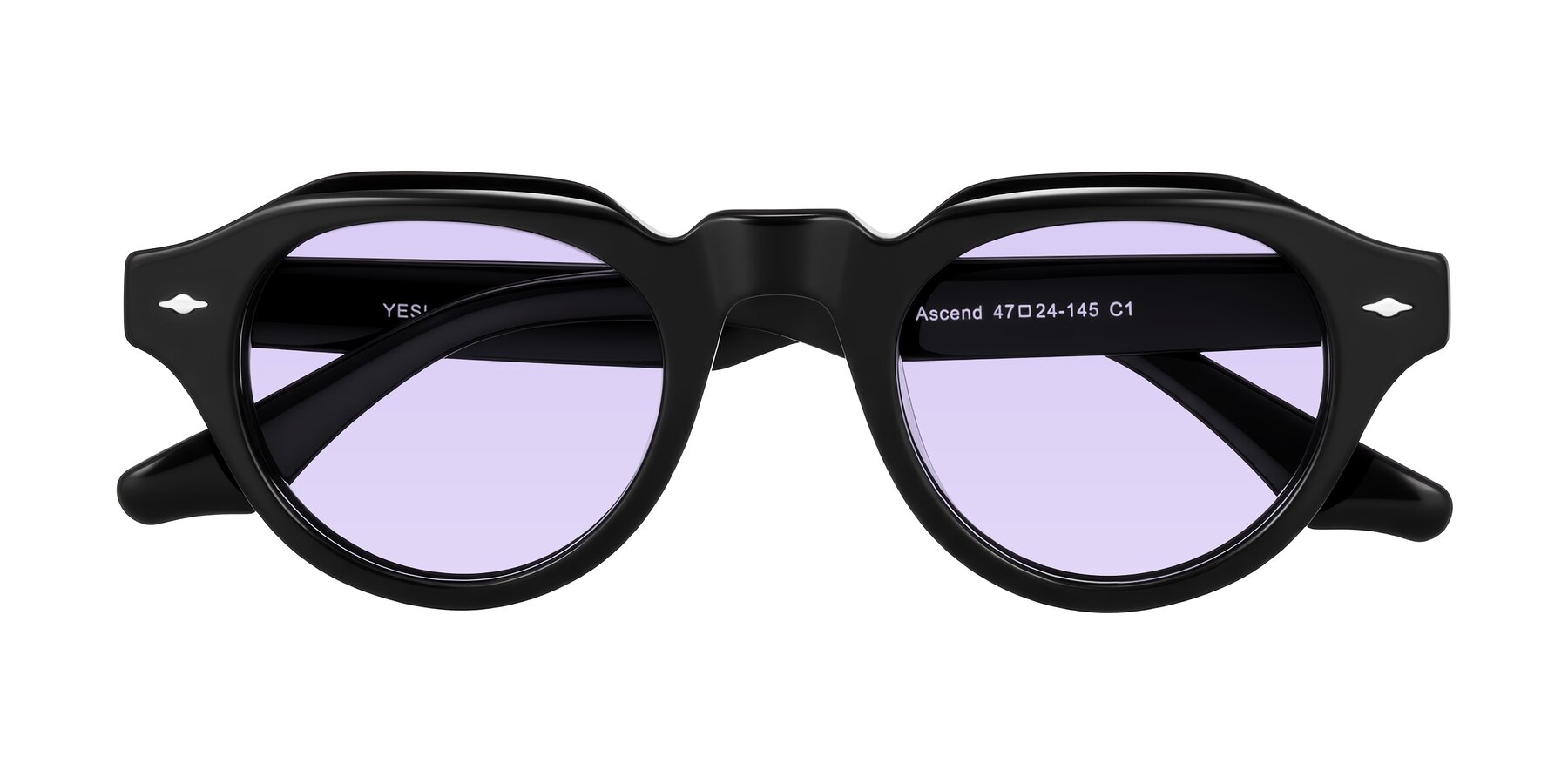 Folded Front of Ascend in Black with Light Purple Tinted Lenses