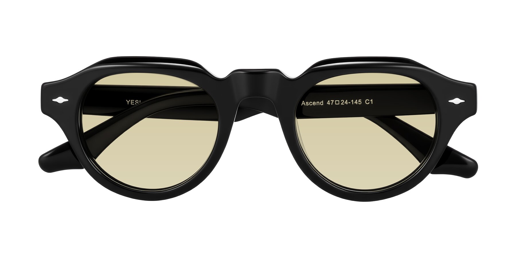 Folded Front of Ascend in Black with Light Champagne Tinted Lenses