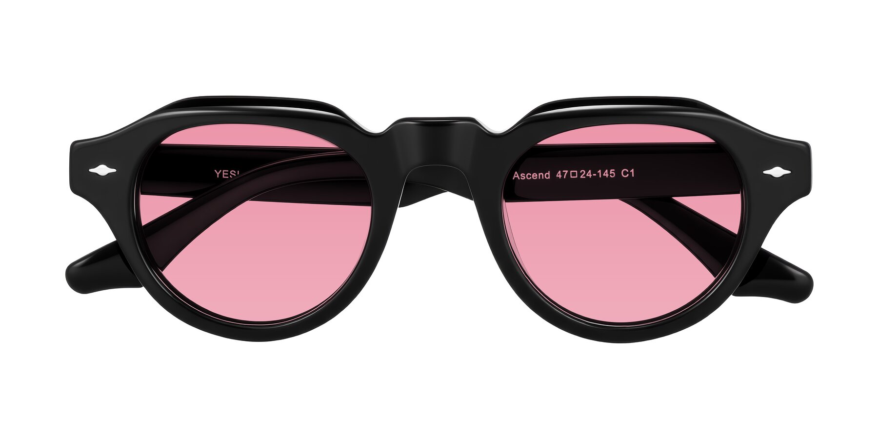 Folded Front of Ascend in Black with Pink Tinted Lenses