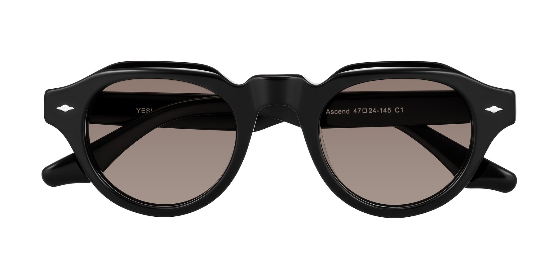 Folded Front of Ascend in Black with Medium Brown Tinted Lenses
