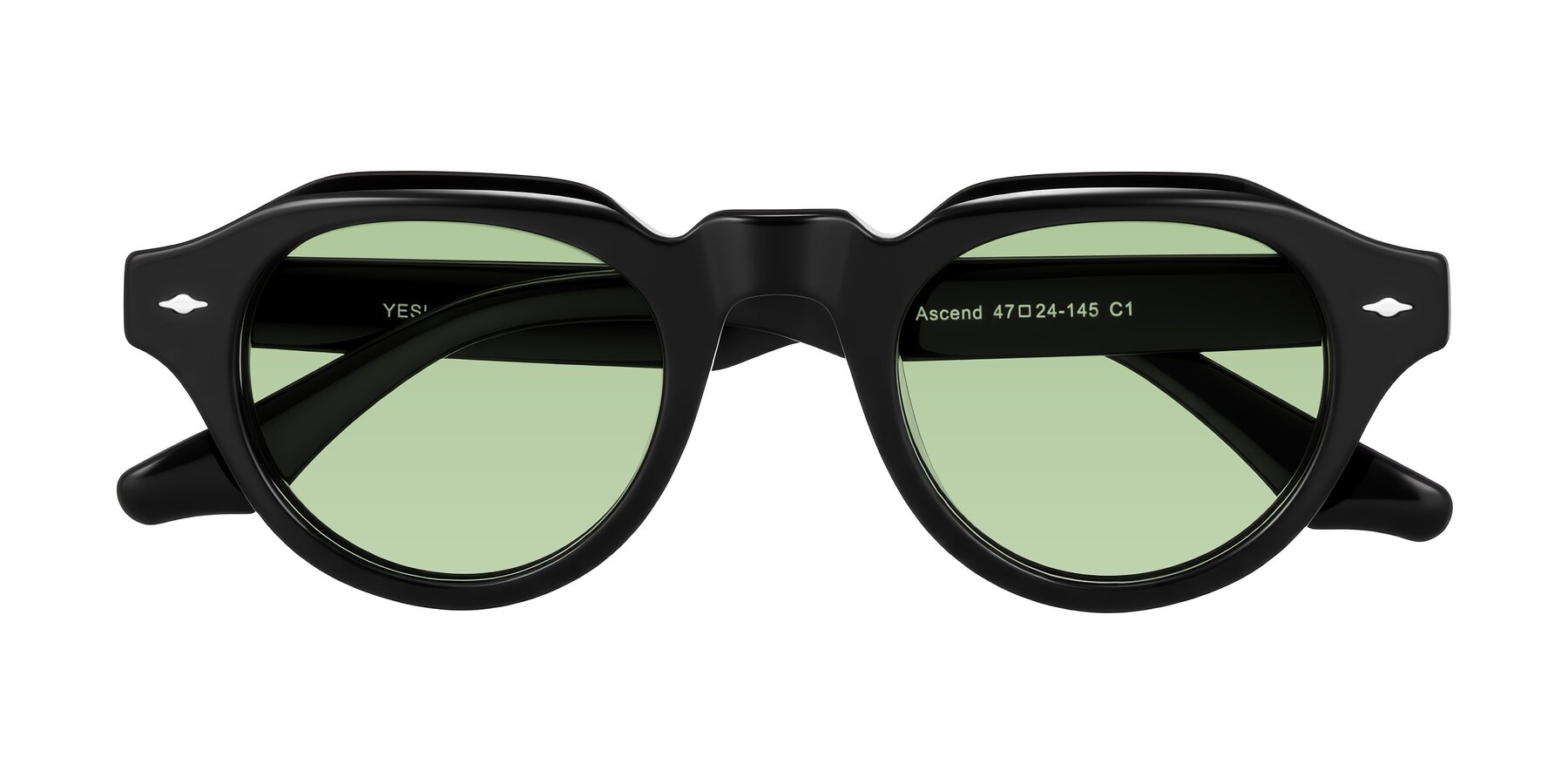Folded Front of Ascend in Black with Medium Green Tinted Lenses