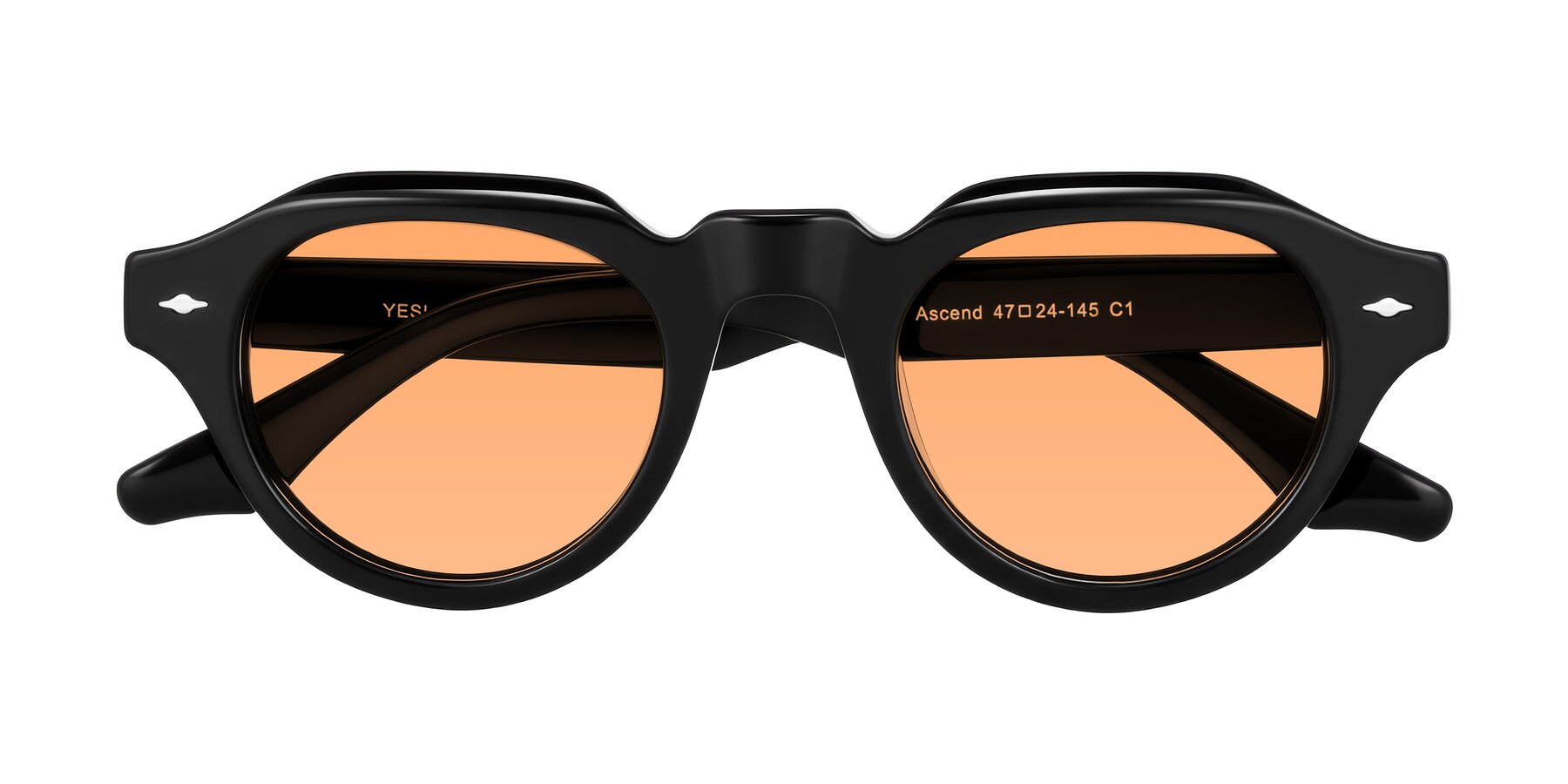 Folded Front of Ascend in Black with Medium Orange Tinted Lenses