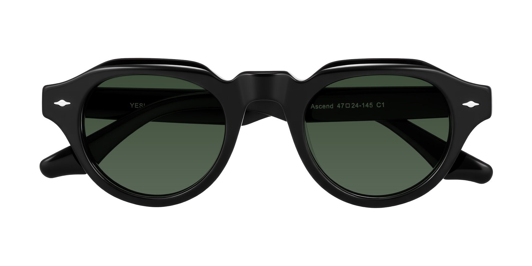 Folded Front of Ascend in Black with Green Tinted Lenses