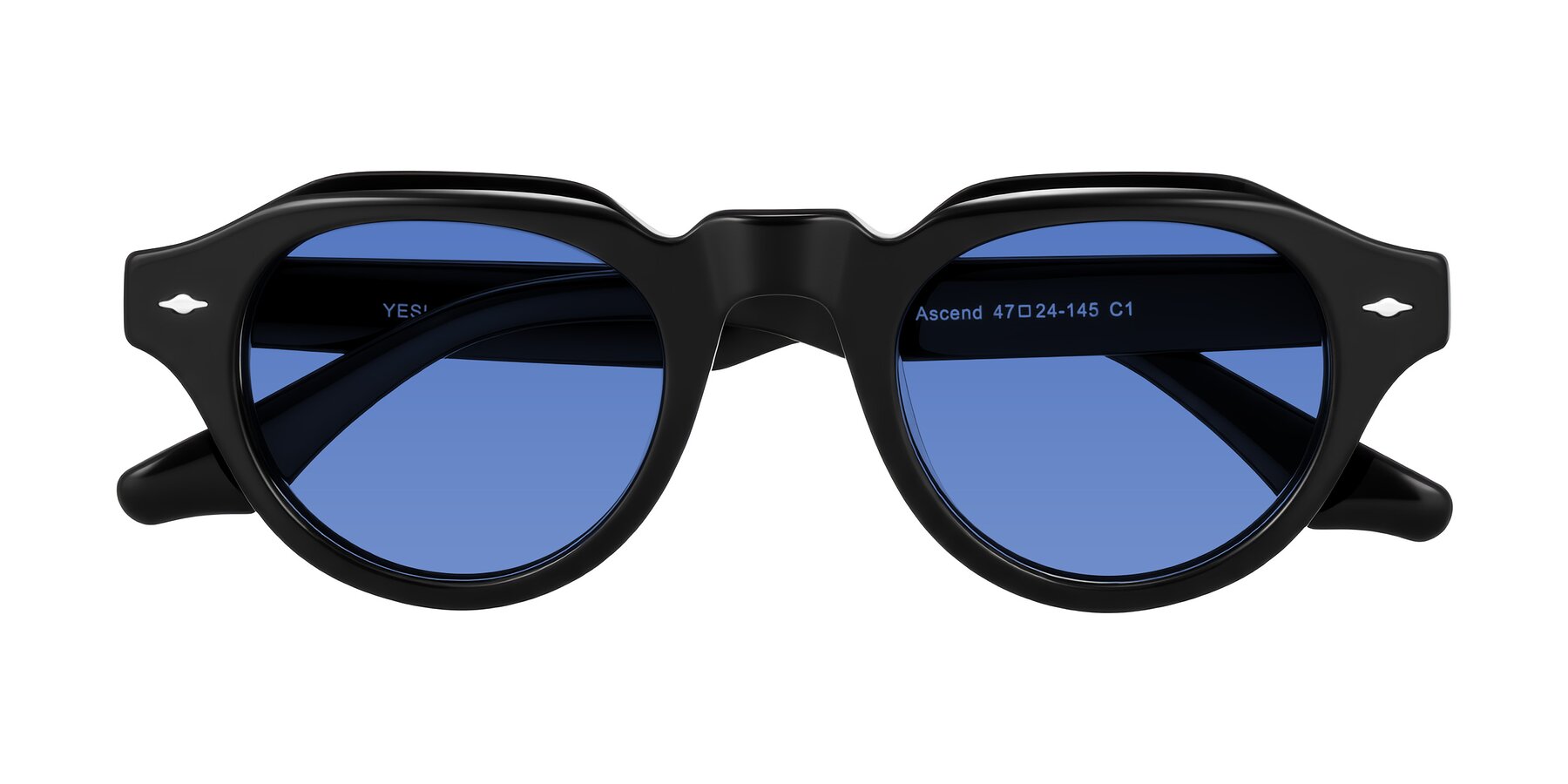 Folded Front of Ascend in Black with Blue Tinted Lenses