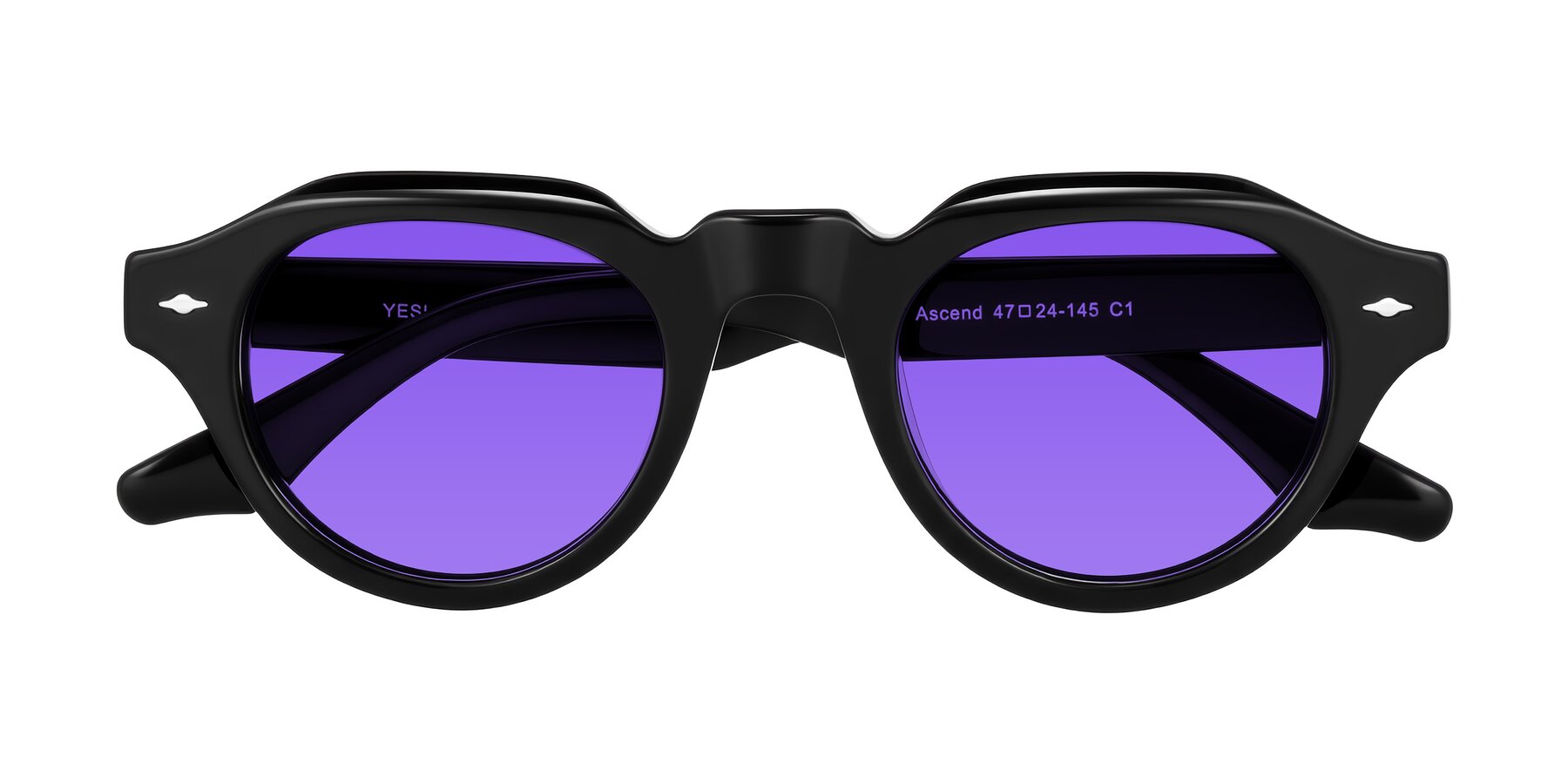 Folded Front of Ascend in Black with Purple Tinted Lenses
