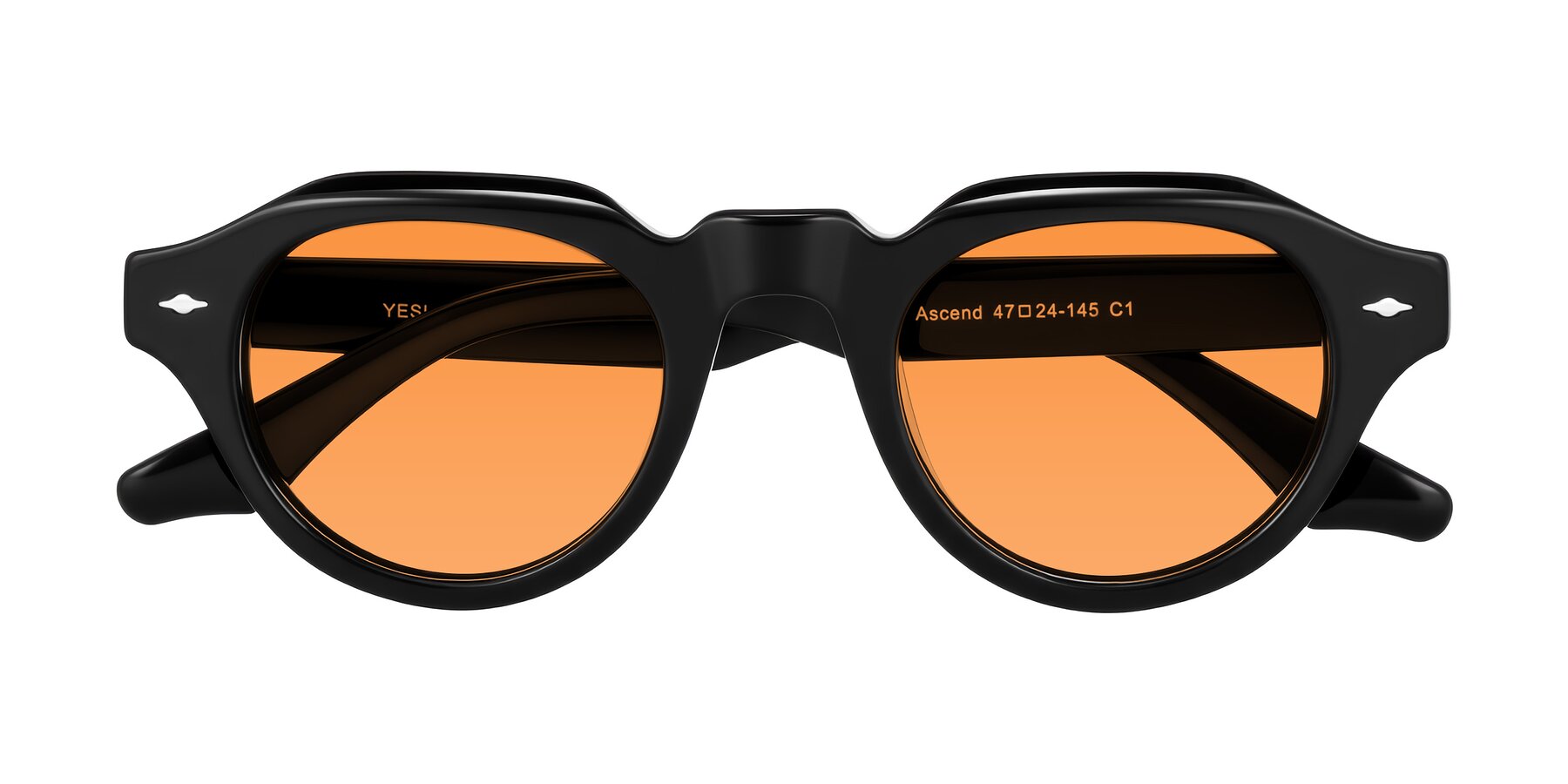 Folded Front of Ascend in Black with Orange Tinted Lenses