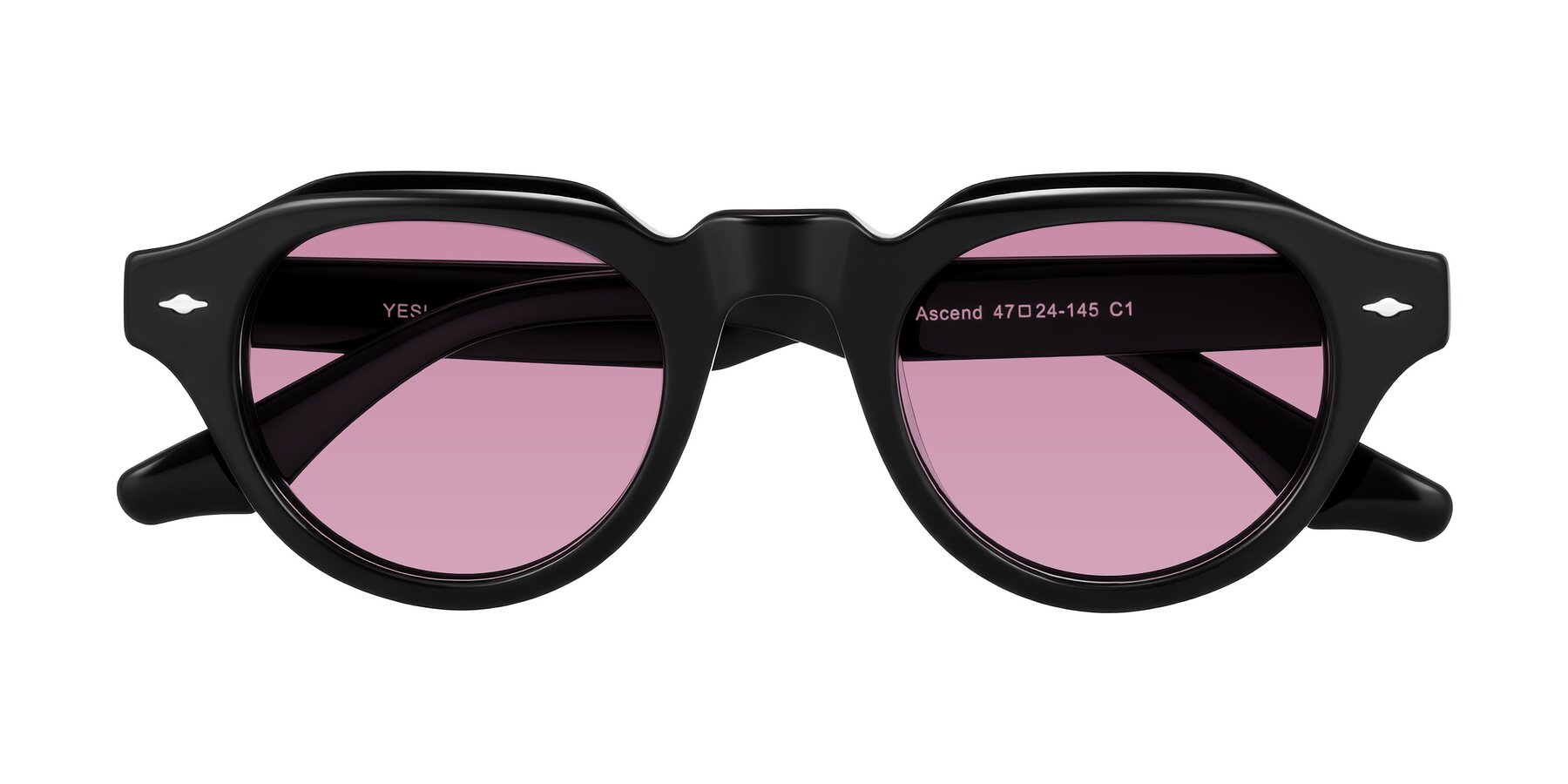 Folded Front of Ascend in Black with Medium Wine Tinted Lenses