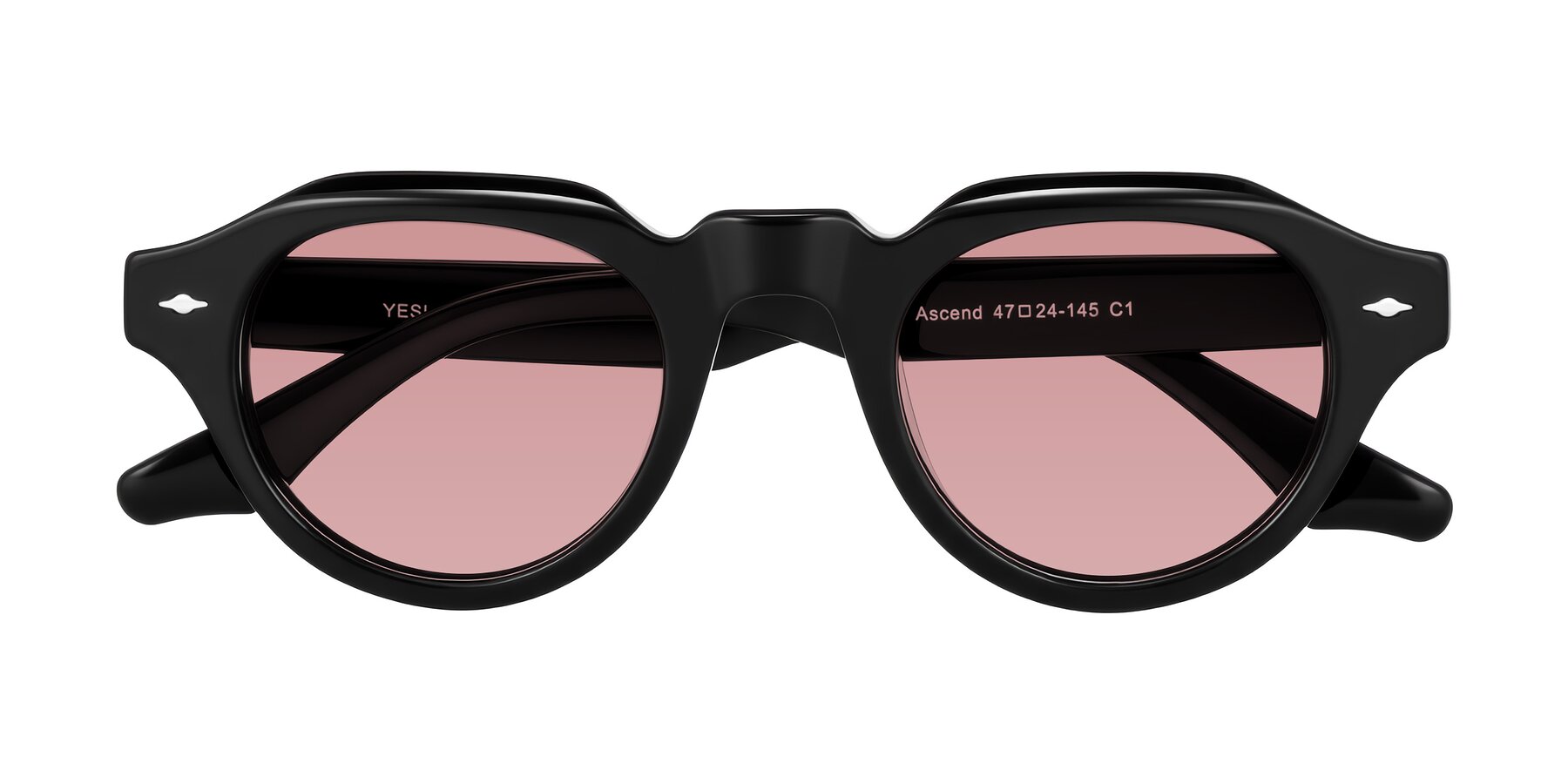 Folded Front of Ascend in Black with Medium Garnet Tinted Lenses