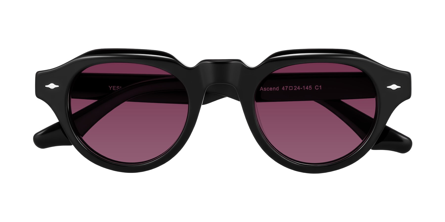 Folded Front of Ascend in Black with Wine Tinted Lenses