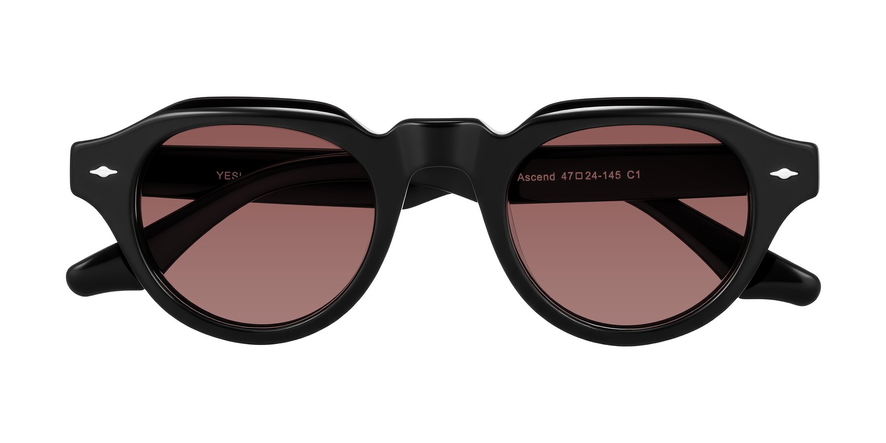 Folded Front of Ascend in Black with Garnet Tinted Lenses