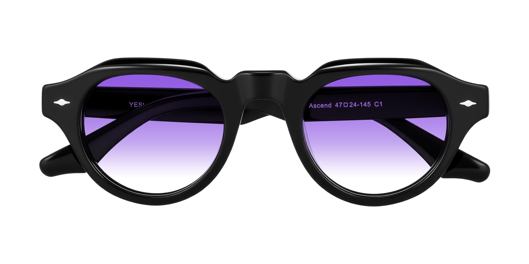 Folded Front of Ascend in Black with Purple Gradient Lenses