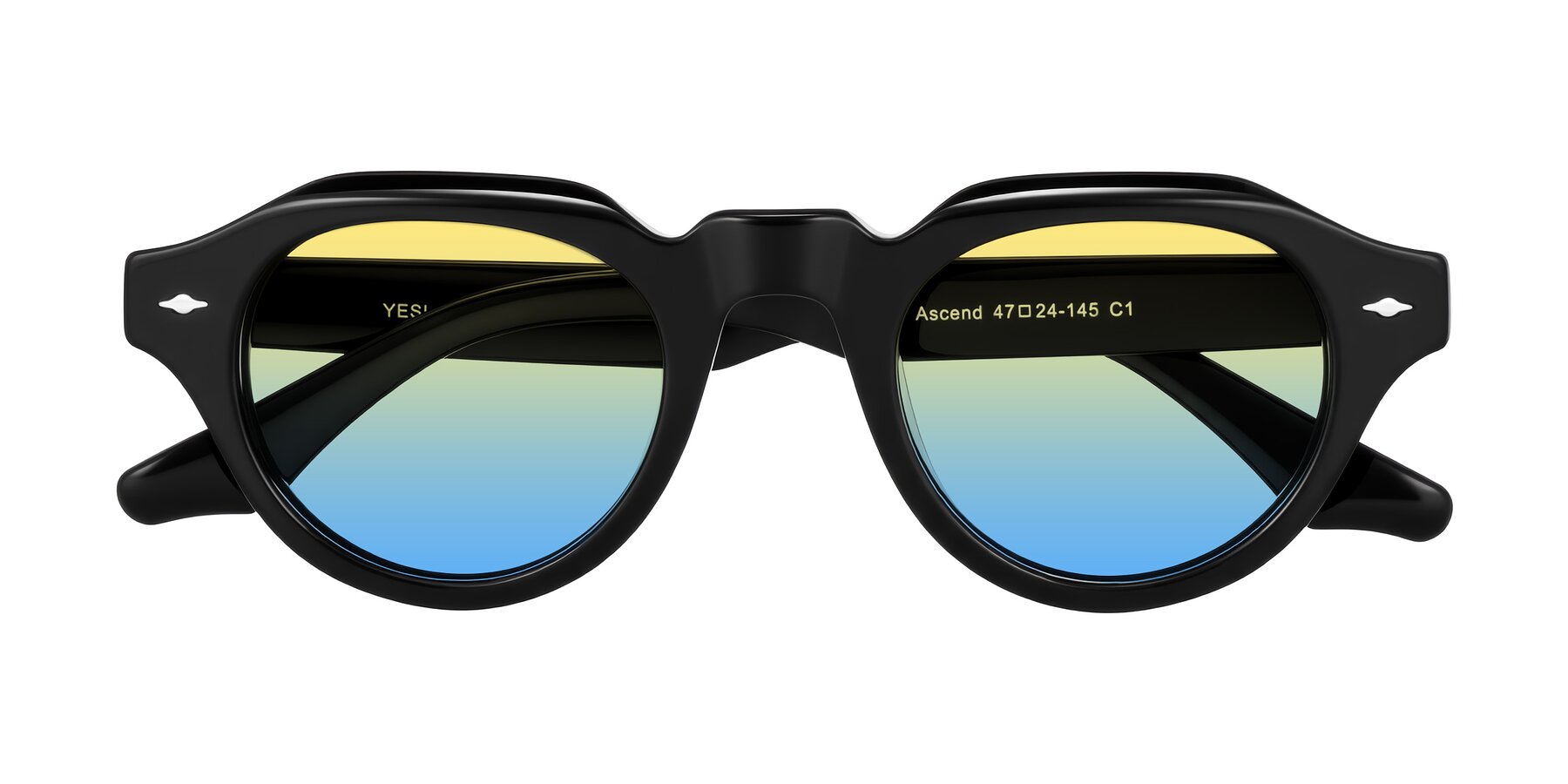 Folded Front of Ascend in Black with Yellow / Blue Gradient Lenses