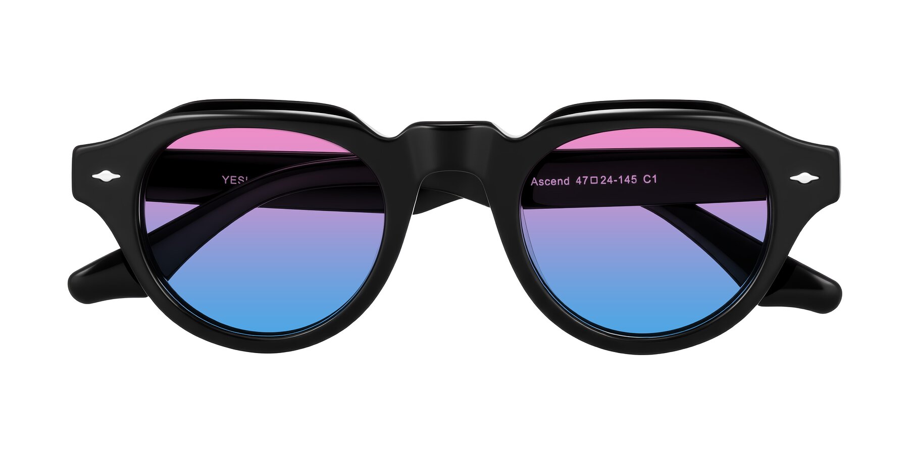 Folded Front of Ascend in Black with Pink / Blue Gradient Lenses