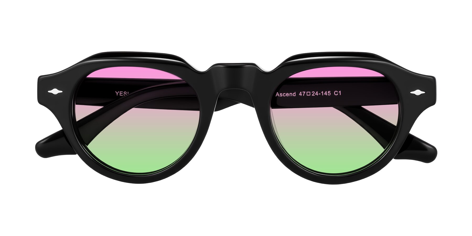 Folded Front of Ascend in Black with Pink / Green Gradient Lenses