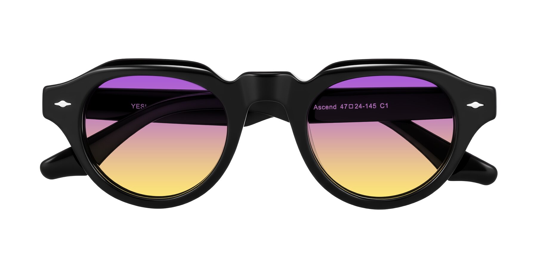 Folded Front of Ascend in Black with Purple / Yellow Gradient Lenses