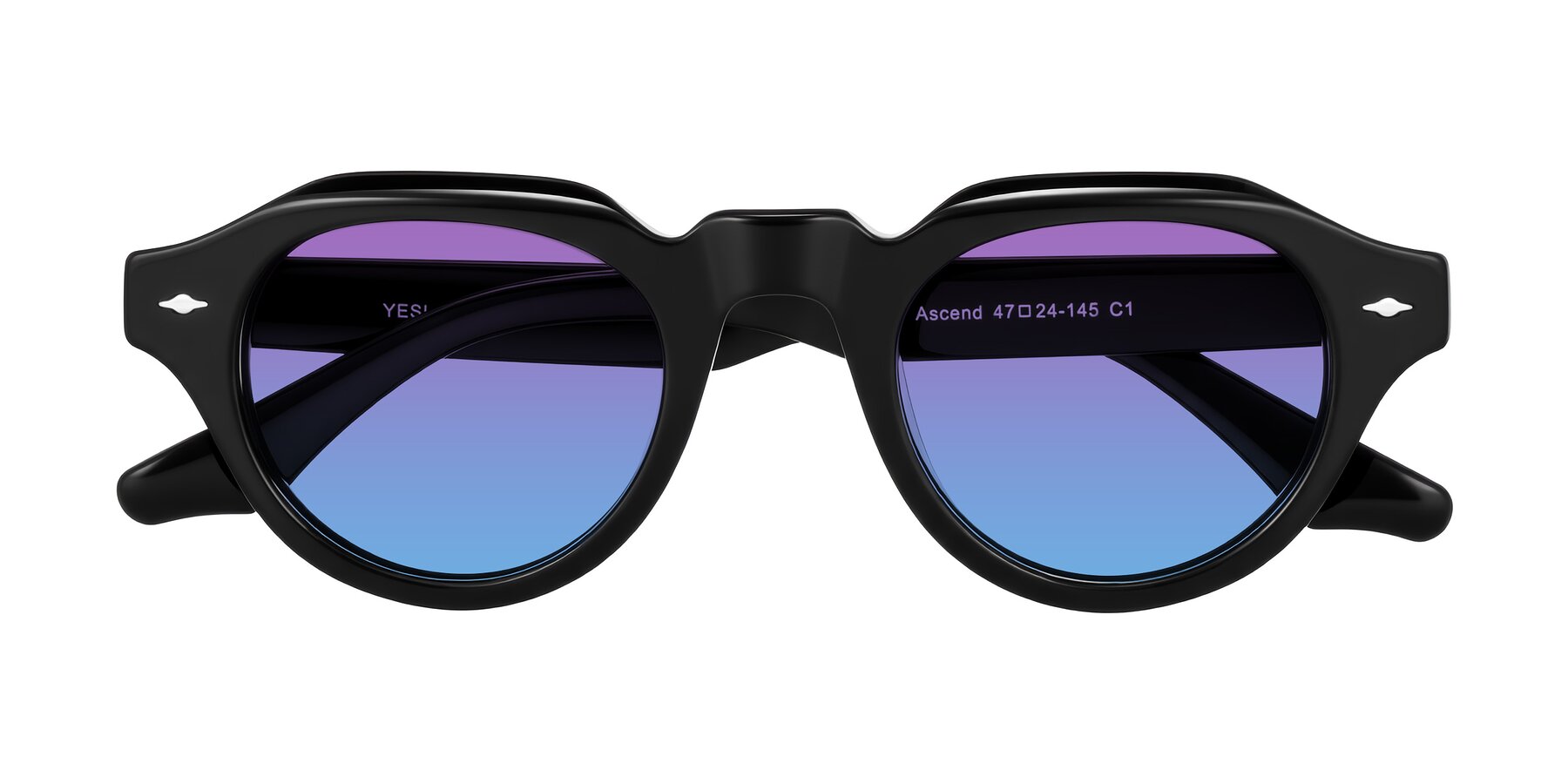 Folded Front of Ascend in Black with Purple / Blue Gradient Lenses