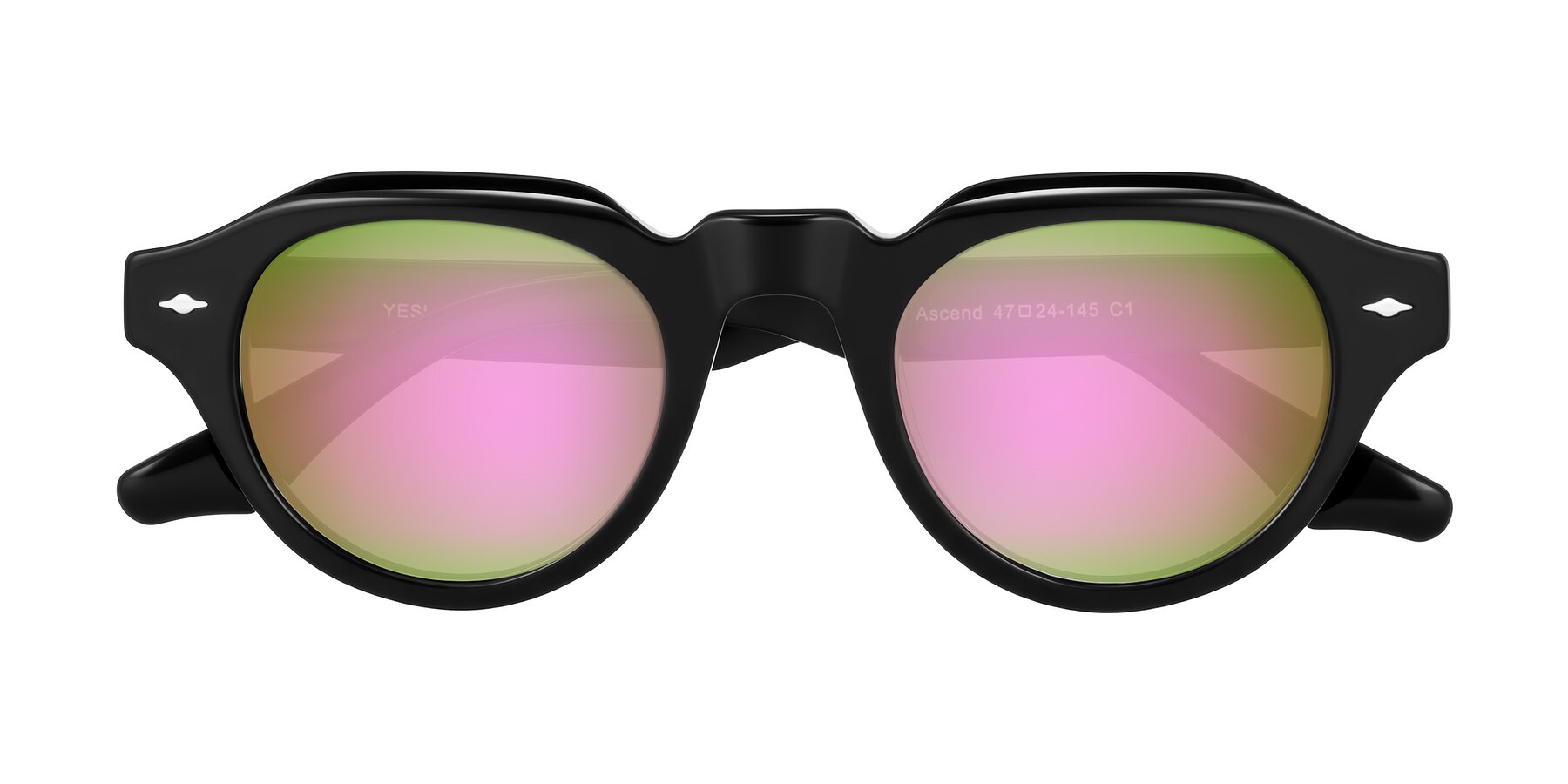Folded Front of Ascend in Black with Pink Mirrored Lenses