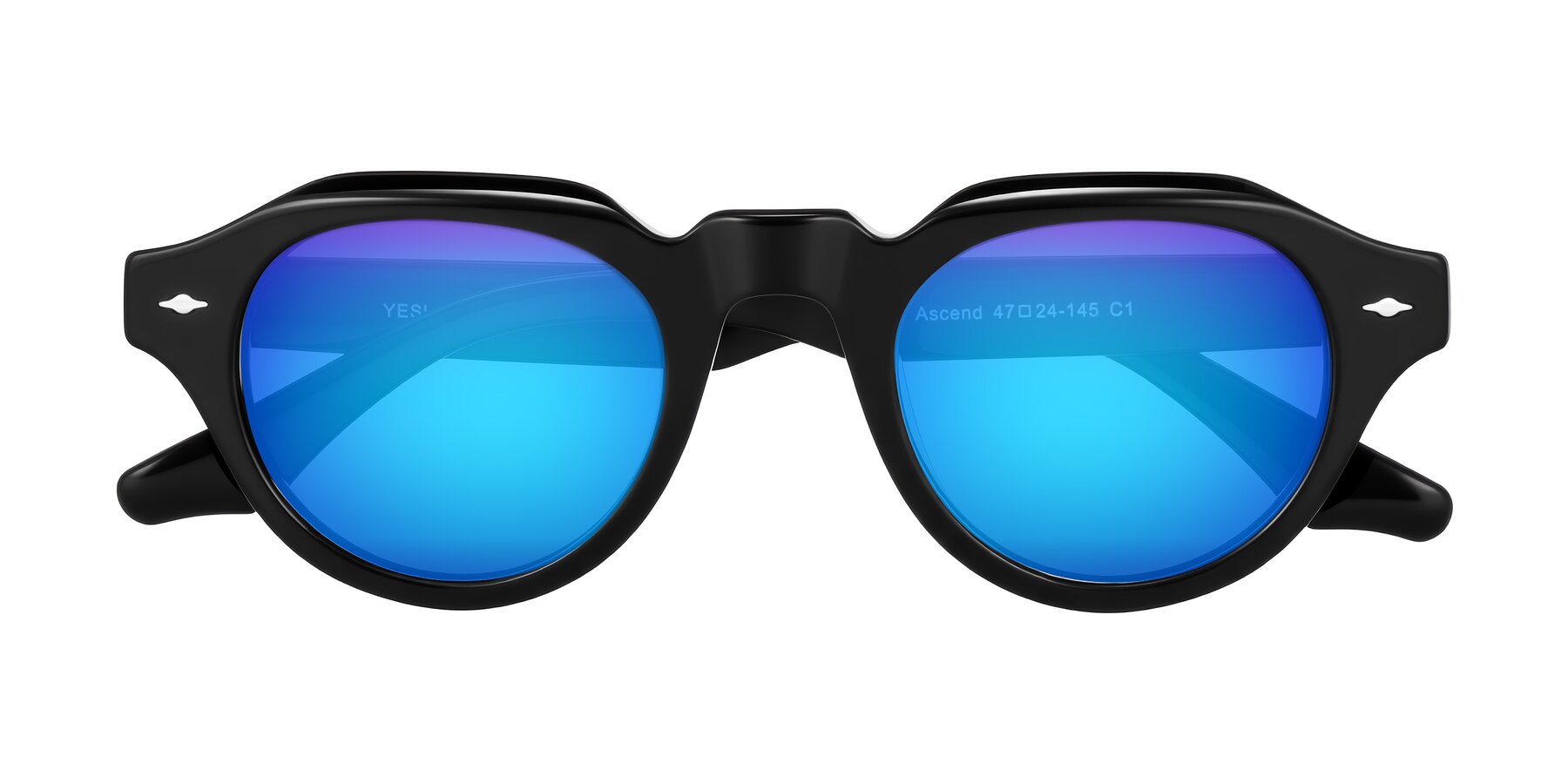 Folded Front of Ascend in Black with Blue Mirrored Lenses