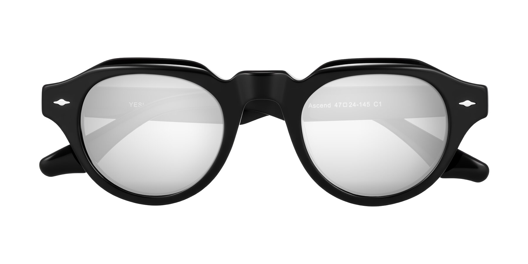 Folded Front of Ascend in Black with Silver Mirrored Lenses