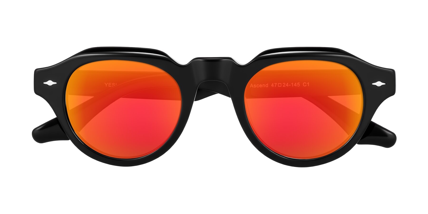 Folded Front of Ascend in Black with Red Gold Mirrored Lenses