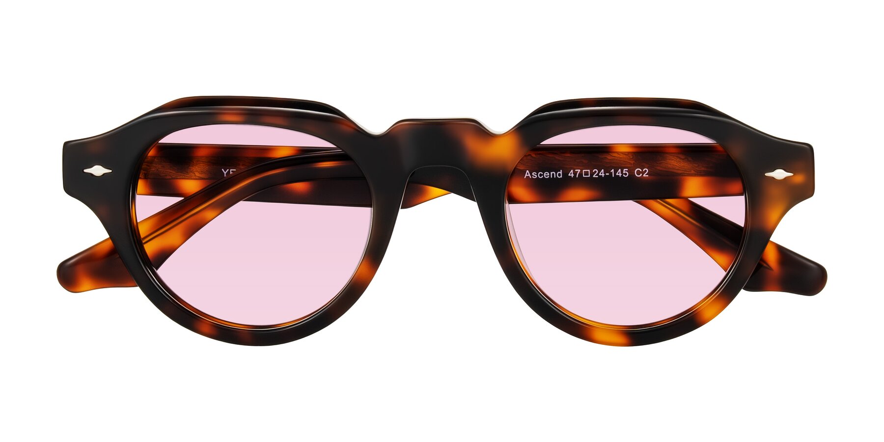 Folded Front of Ascend in Tortoise with Light Pink Tinted Lenses