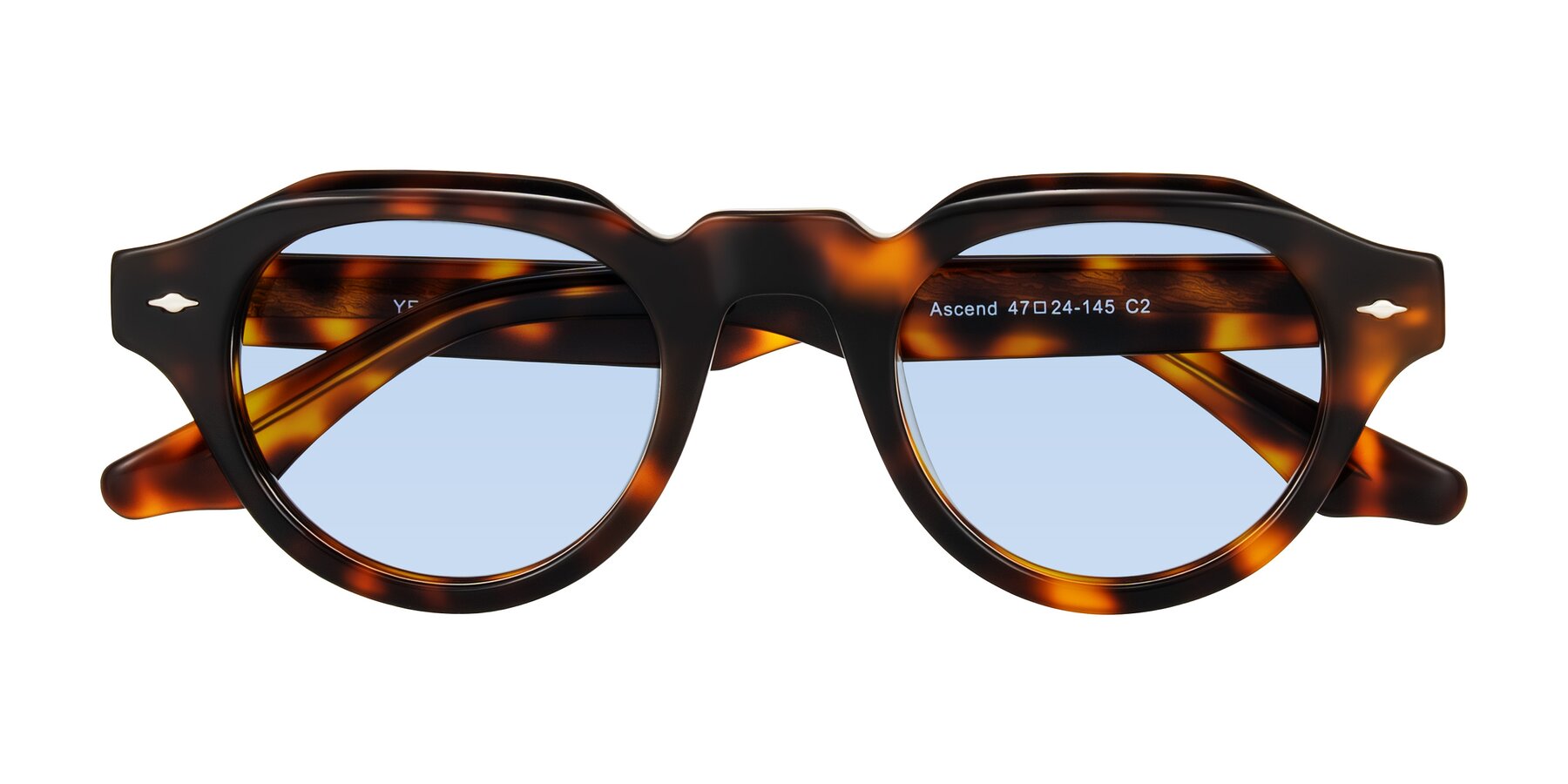 Folded Front of Ascend in Tortoise with Light Blue Tinted Lenses