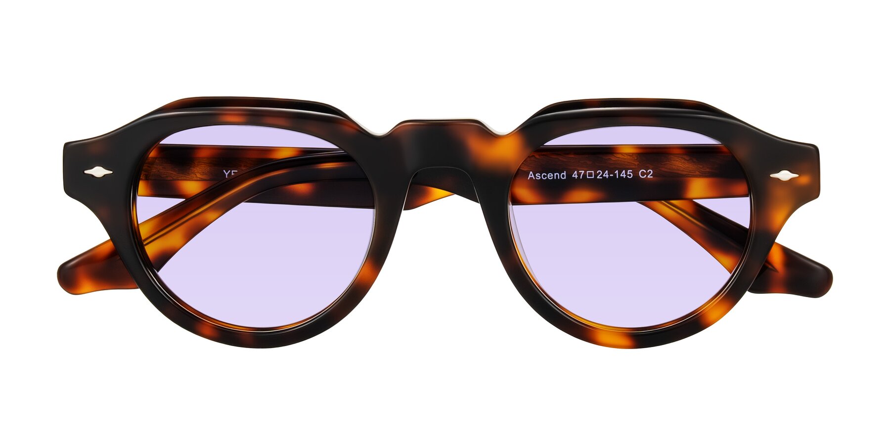 Folded Front of Ascend in Tortoise with Light Purple Tinted Lenses