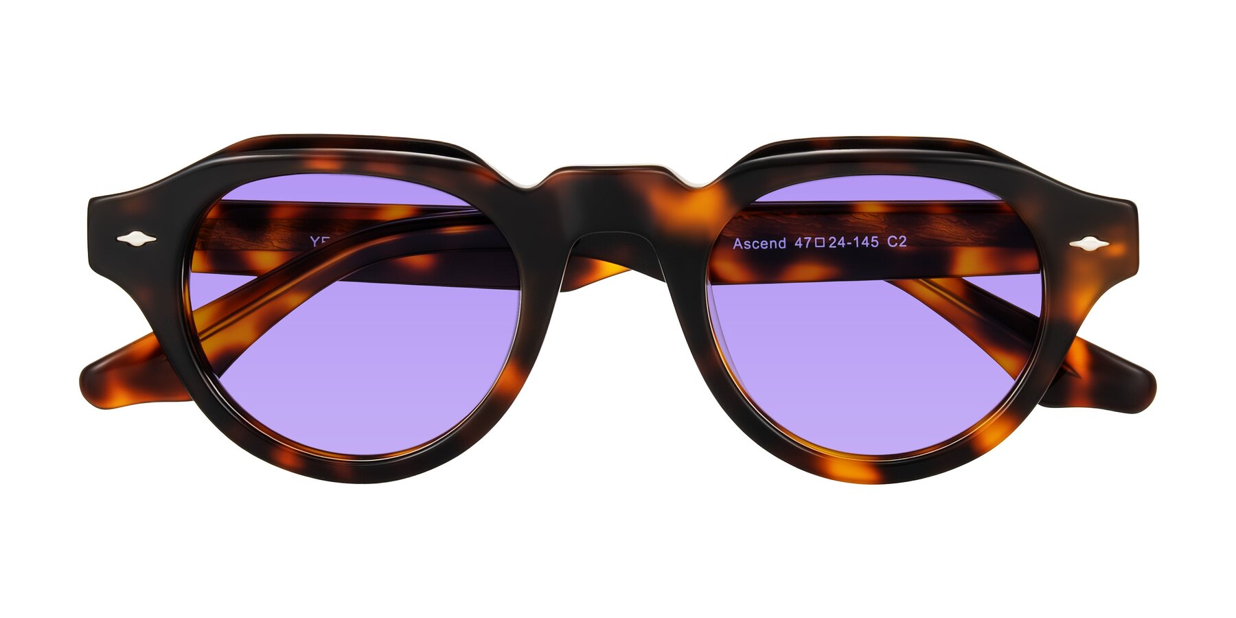 Folded Front of Ascend in Tortoise with Medium Purple Tinted Lenses