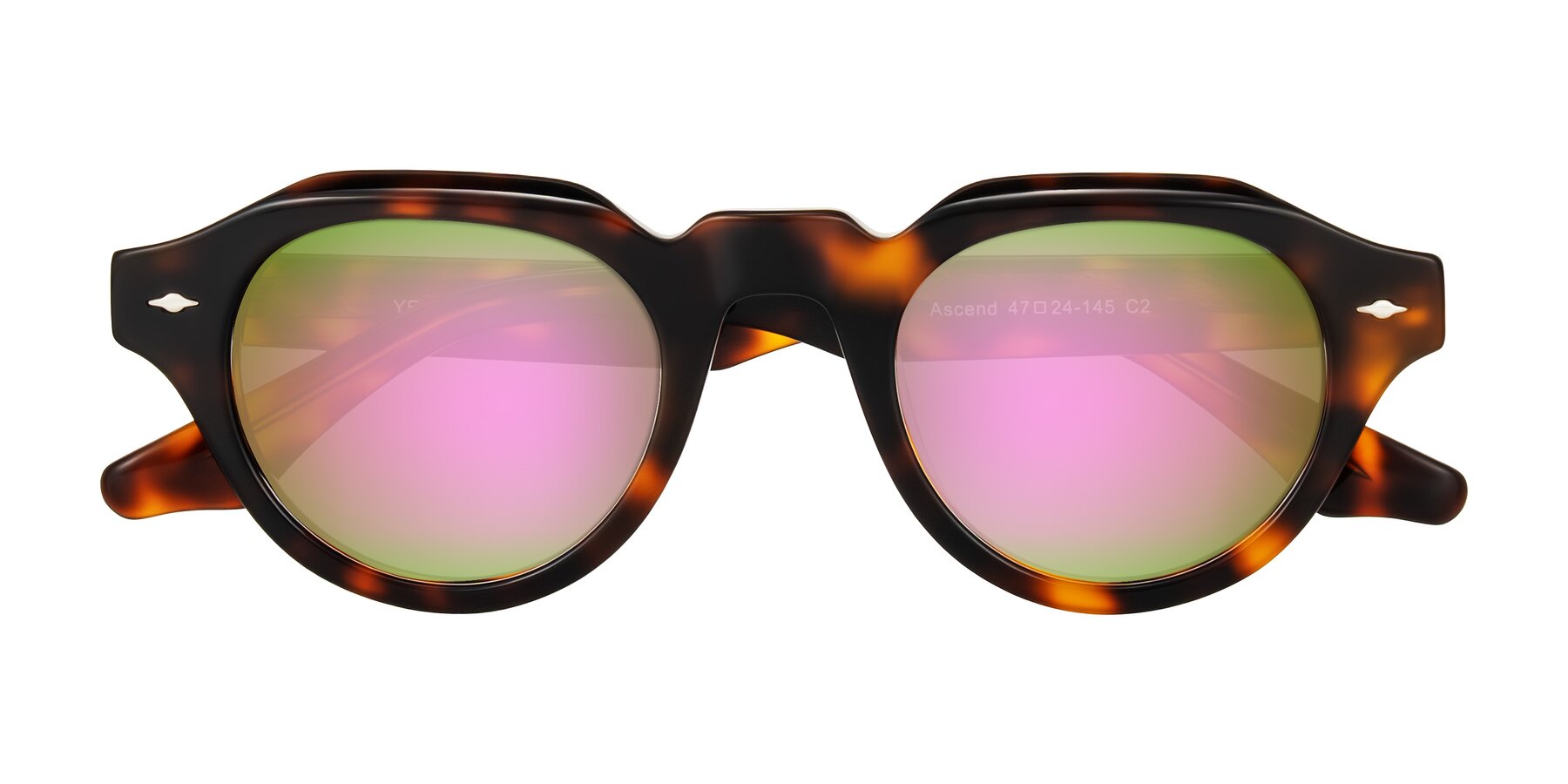 Folded Front of Ascend in Tortoise with Pink Mirrored Lenses