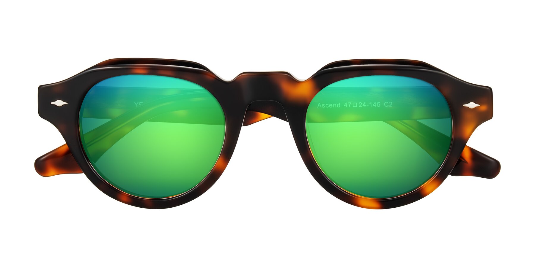 Folded Front of Ascend in Tortoise with Green Mirrored Lenses