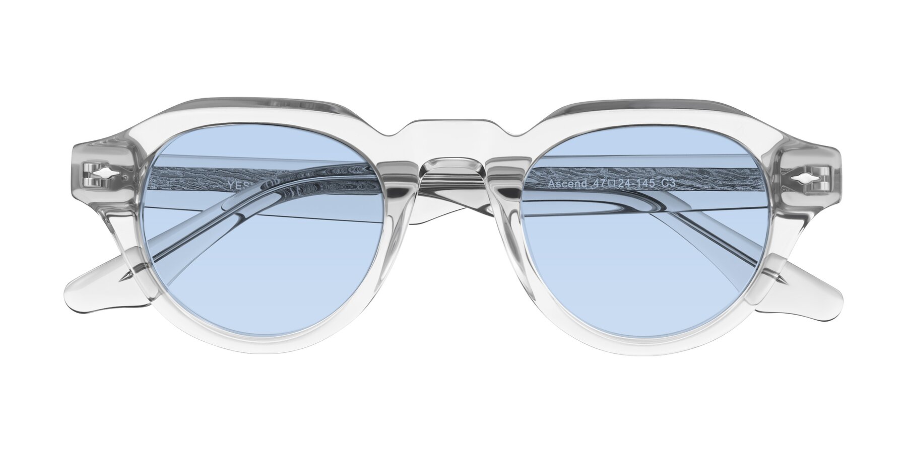 Folded Front of Ascend in Transparent Gray with Light Blue Tinted Lenses