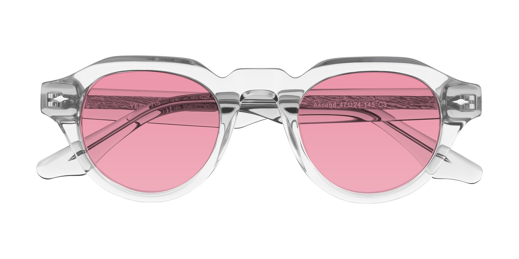Folded Front of Ascend in Transparent Gray with Pink Tinted Lenses