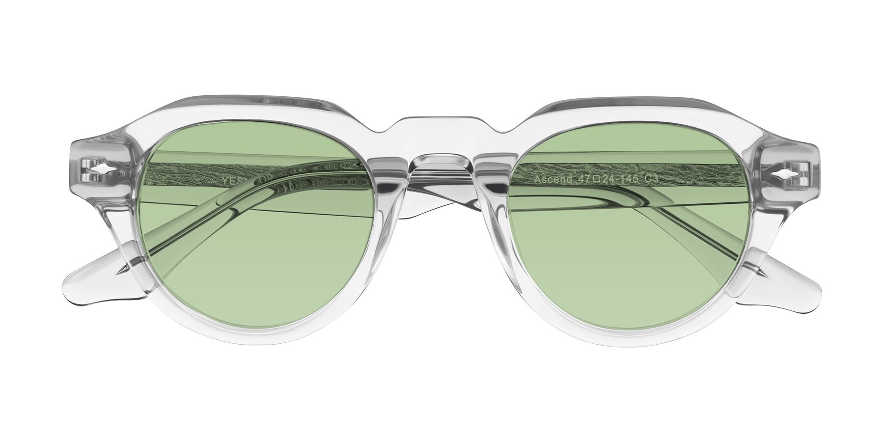 Folded Front of Ascend in Transparent Gray with Medium Green Tinted Lenses