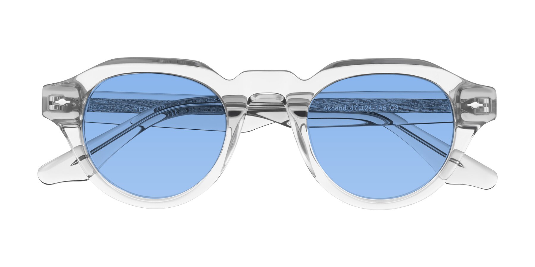 Folded Front of Ascend in Transparent Gray with Medium Blue Tinted Lenses