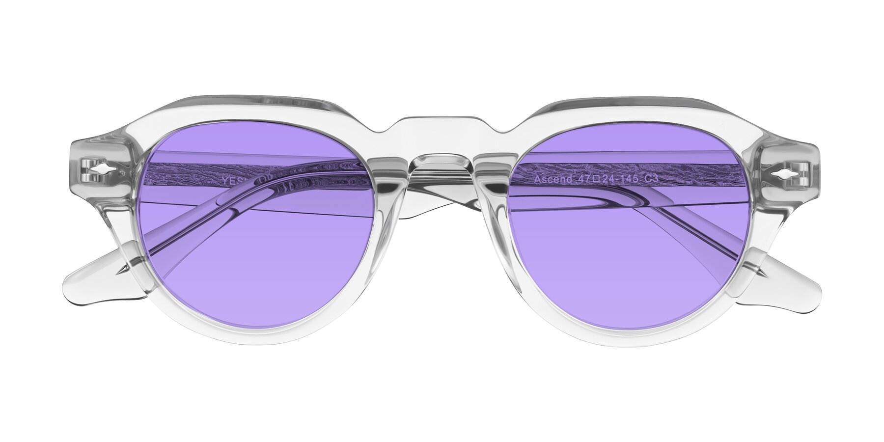 Folded Front of Ascend in Transparent Gray with Medium Purple Tinted Lenses