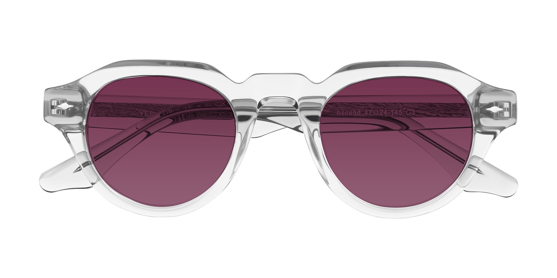 Folded Front of Ascend in Transparent Gray with Wine Tinted Lenses