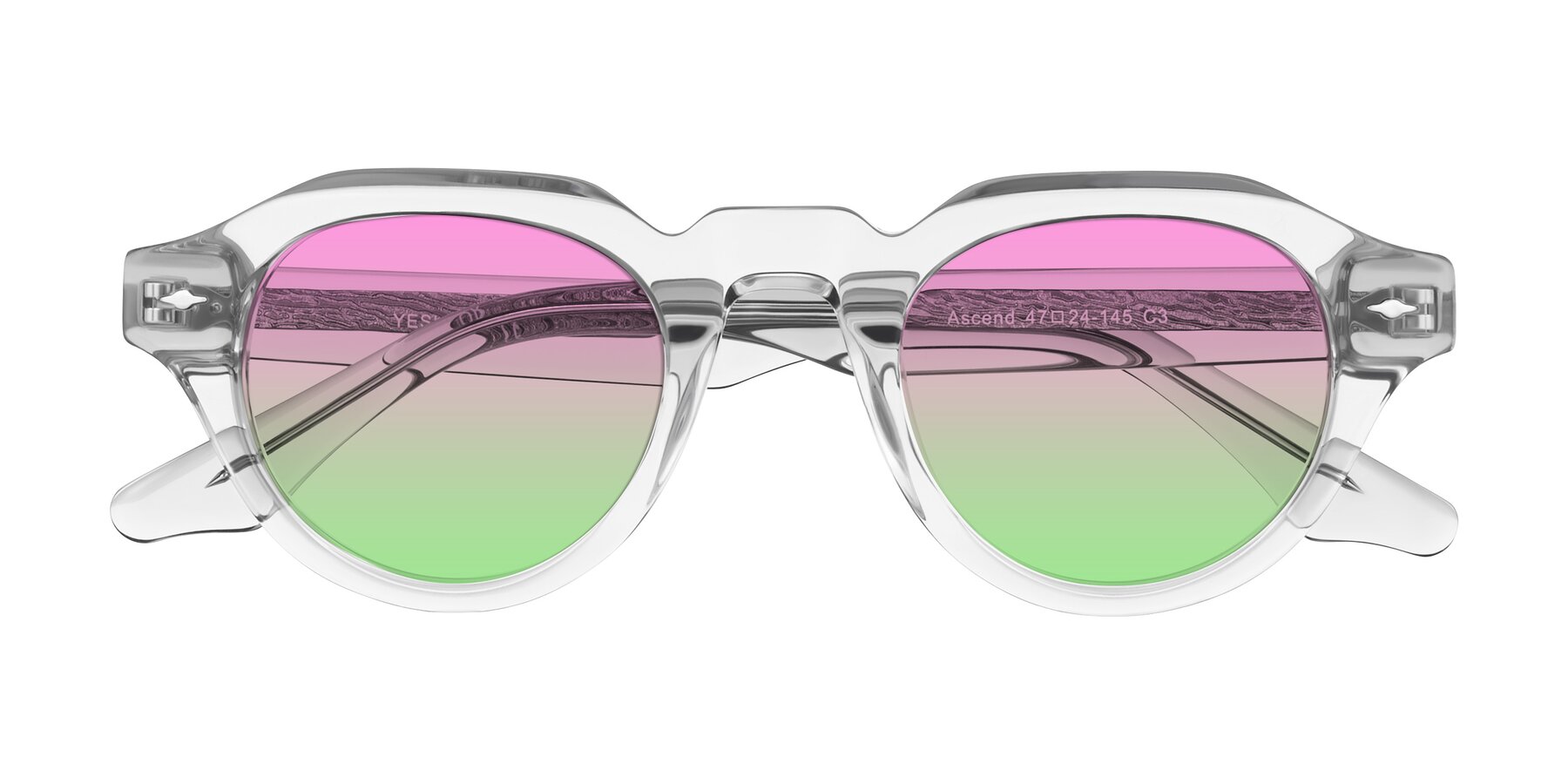 Folded Front of Ascend in Transparent Gray with Pink / Green Gradient Lenses