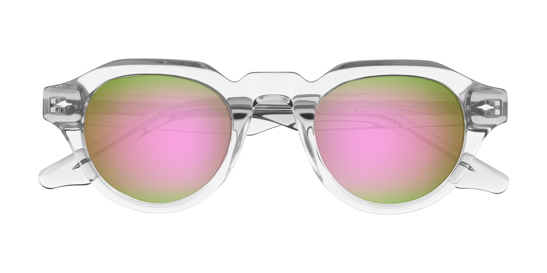 Folded Front of Ascend in Transparent Gray with Pink Mirrored Lenses