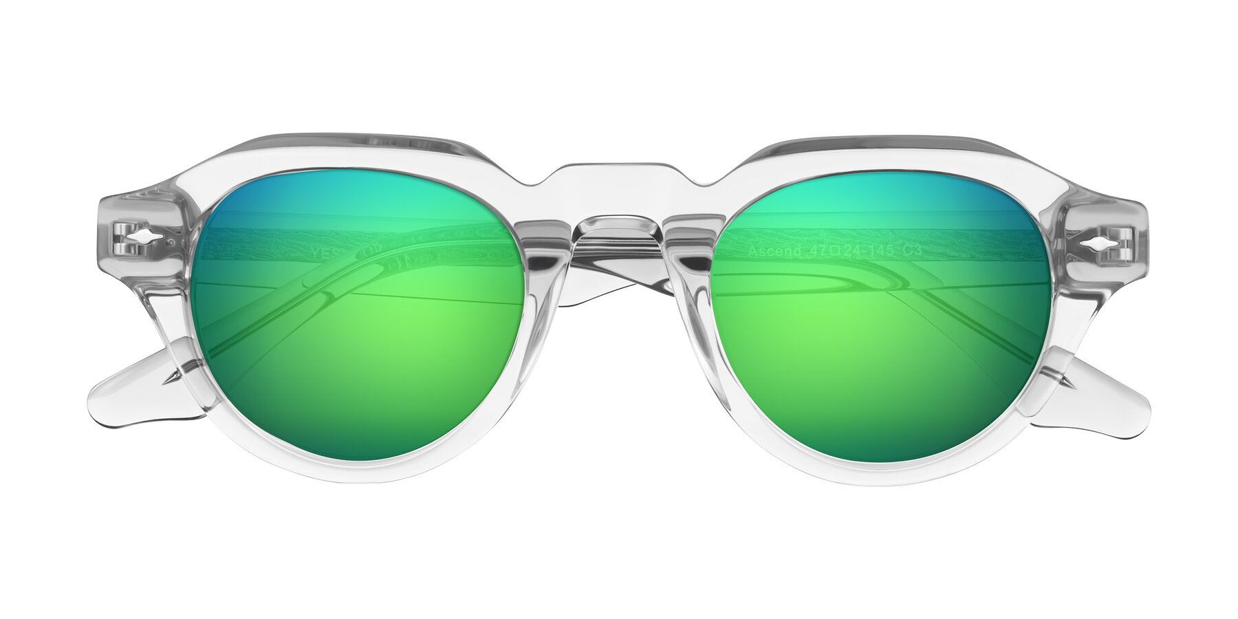 Folded Front of Ascend in Transparent Gray with Green Mirrored Lenses