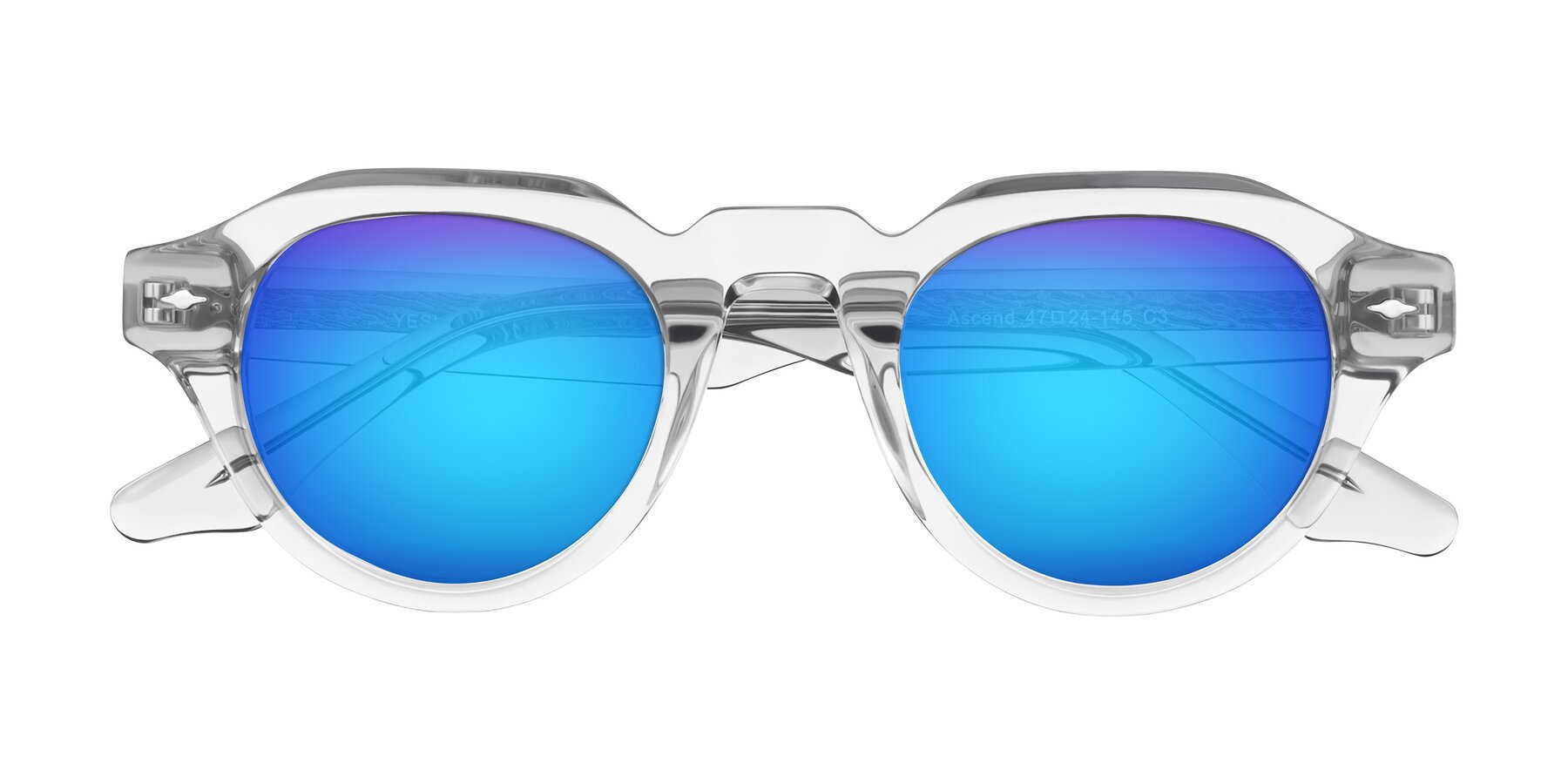 Folded Front of Ascend in Transparent Gray with Blue Mirrored Lenses