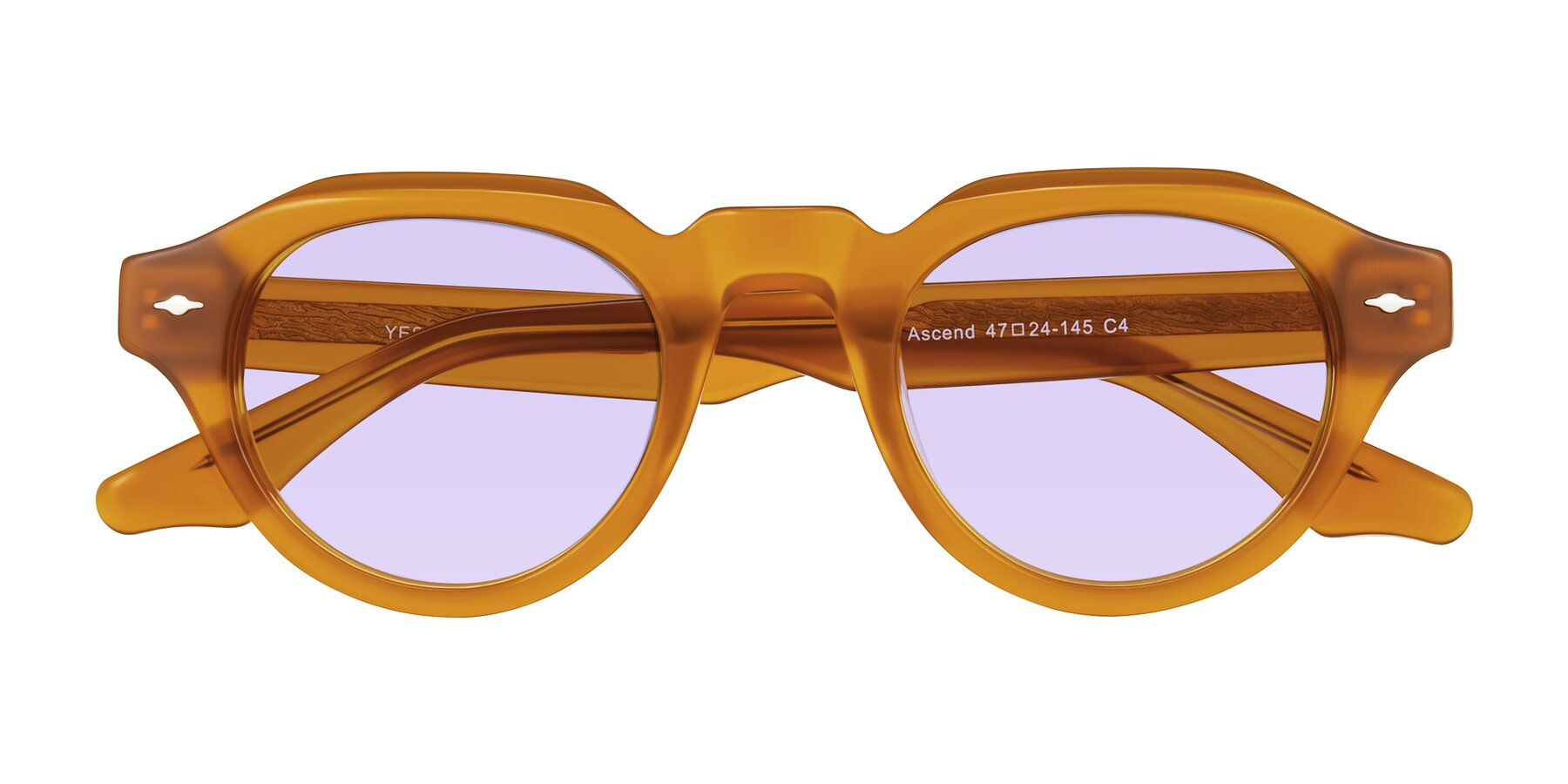 Folded Front of Ascend in Caramel with Light Purple Tinted Lenses