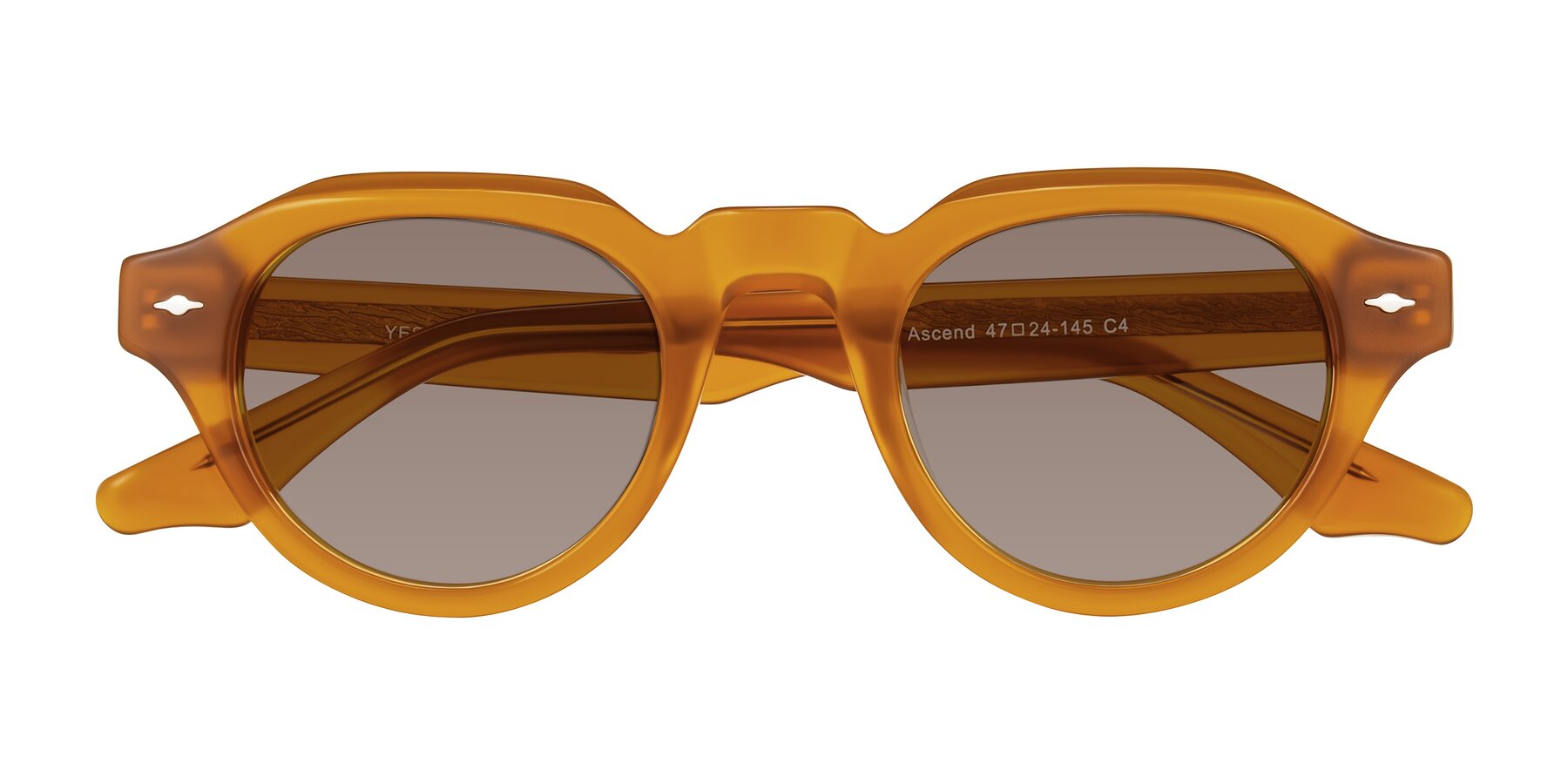 Folded Front of Ascend in Caramel with Medium Brown Tinted Lenses