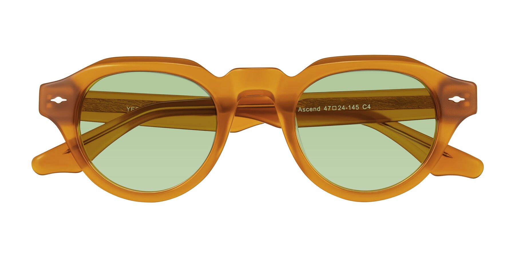 Folded Front of Ascend in Caramel with Medium Green Tinted Lenses