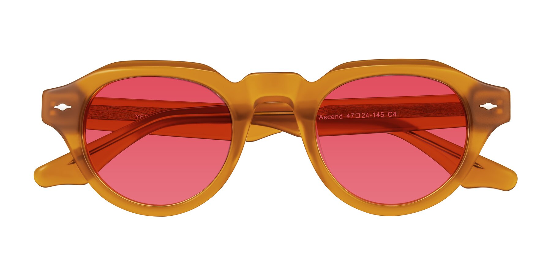 Folded Front of Ascend in Caramel with Red Tinted Lenses