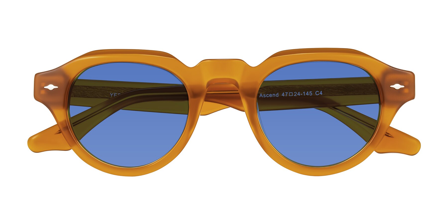 Folded Front of Ascend in Caramel with Blue Tinted Lenses